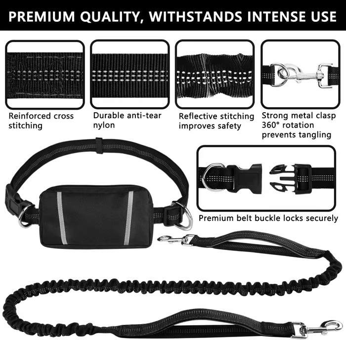 Hands-Free Dog Leash | Shock-Absorbing Bungee | Adjustable Hip Belt with Pockets | Comfortable Fit