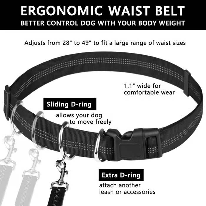 Hands-Free Dog Leash | Shock-Absorbing Bungee | Adjustable Hip Belt with Pockets | Comfortable Fit