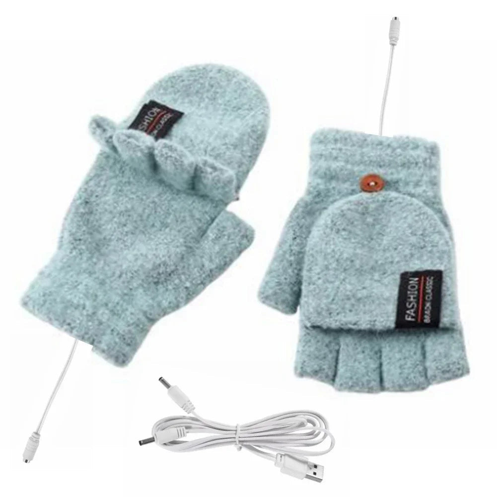 Heated Gloves (Unisex) | USB Rechargeable | Knitted Fabric & 3 Heat Levels | Cold-Weather Comfort