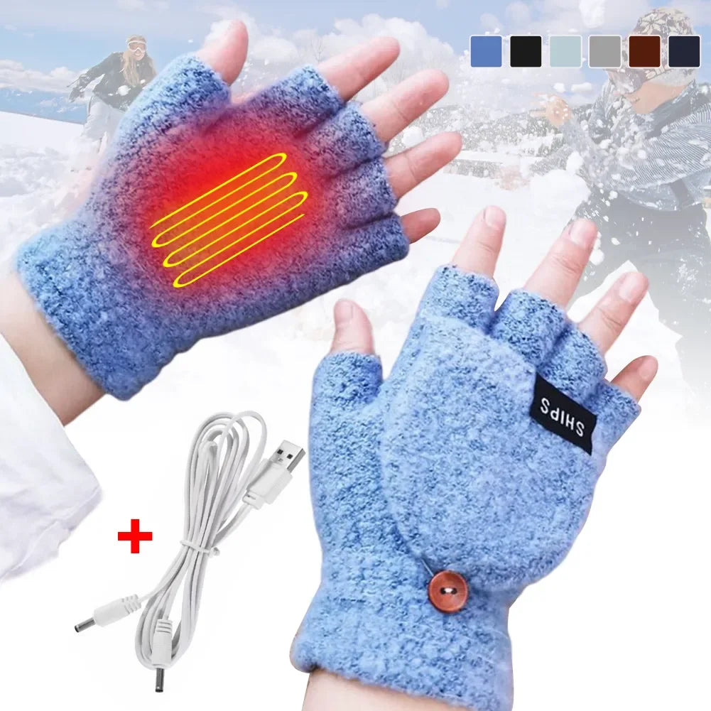 Heated Gloves (Unisex) | USB Rechargeable | Knitted Fabric & 3 Heat Levels | Cold-Weather Comfort