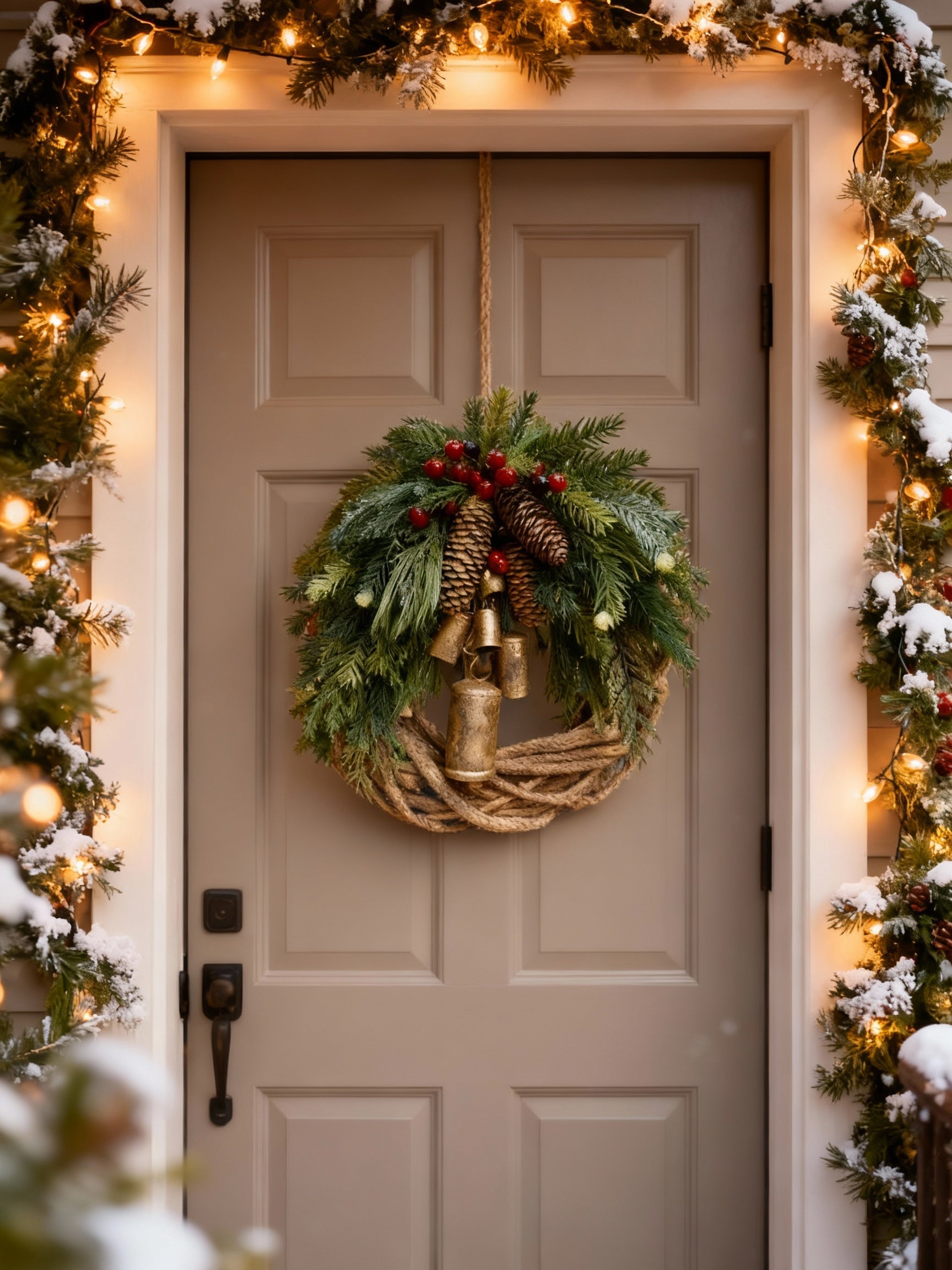 Holiday Wreath | Handmade Bohemian Style | Bells, Pinecones & Berries | 43 cm