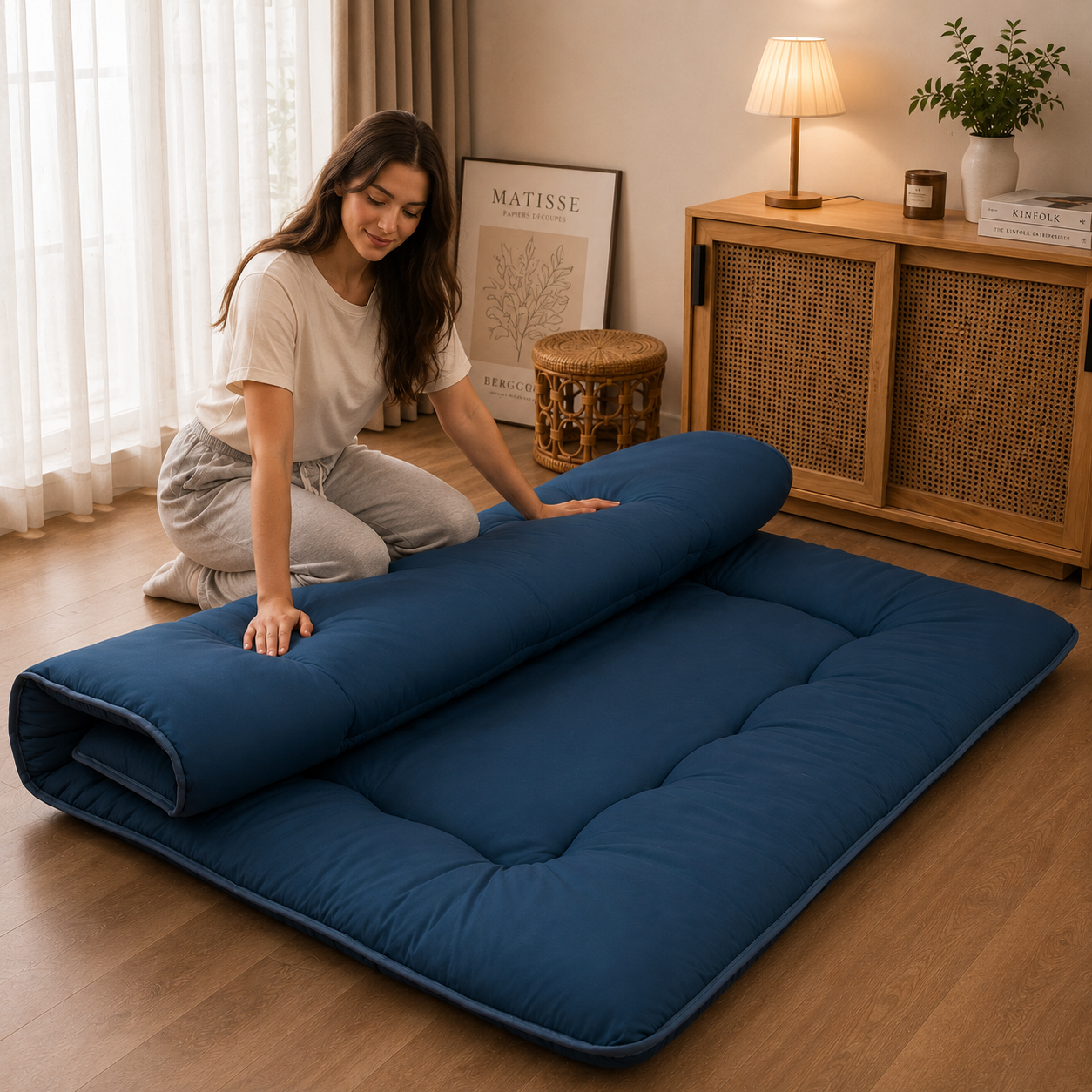Japanese Floor Futon Mattress for Adults & Kids | 4-Inch Quilted Folding | Washable Polyester