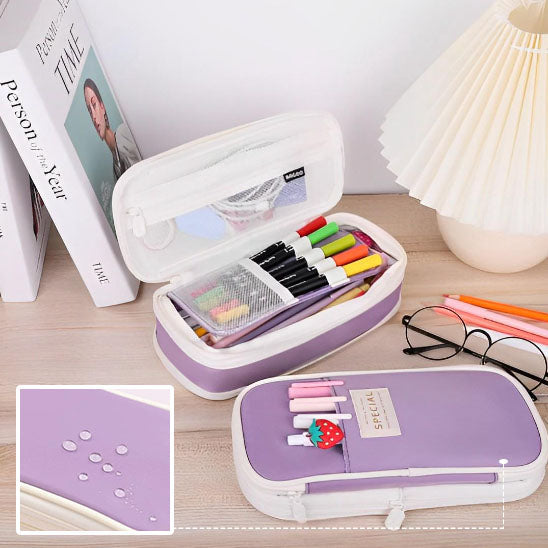 Kids Pencil Case | 180° Full Opening | Stain-Resistant Shell | Organized Storage