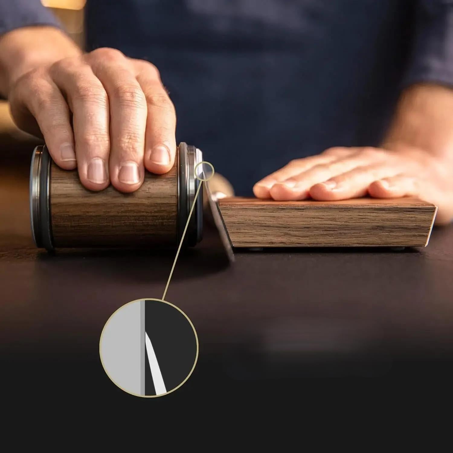 Kitchen Knife Sharpener | Dual-Angle Roller Design | Magnetic Holder Included | Space-Saving