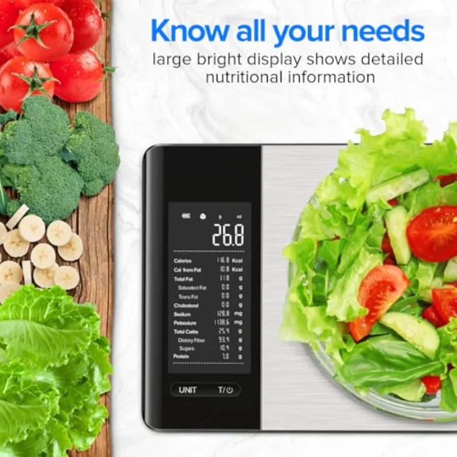 Kitchen Scale for Home & Fitness | Nutritional Calculator & Macro Tracking | Stainless Steel