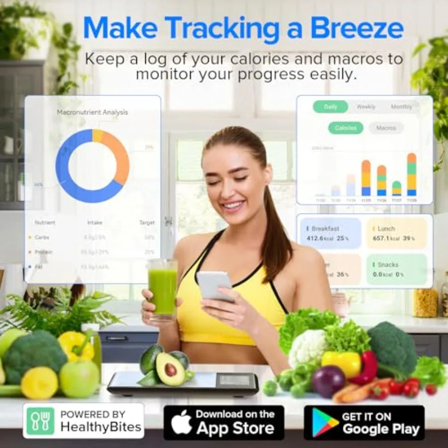 Kitchen Scale for Home & Fitness | Nutritional Calculator & Macro Tracking | Stainless Steel