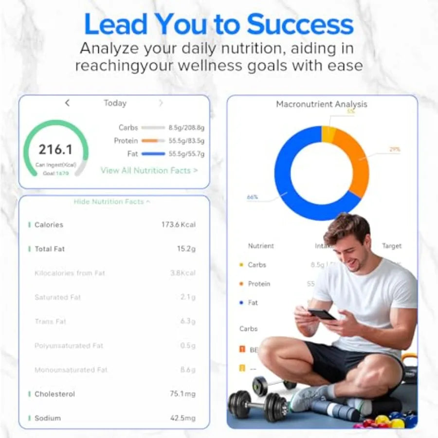 Kitchen Scale for Home & Fitness | Nutritional Calculator & Macro Tracking | Stainless Steel