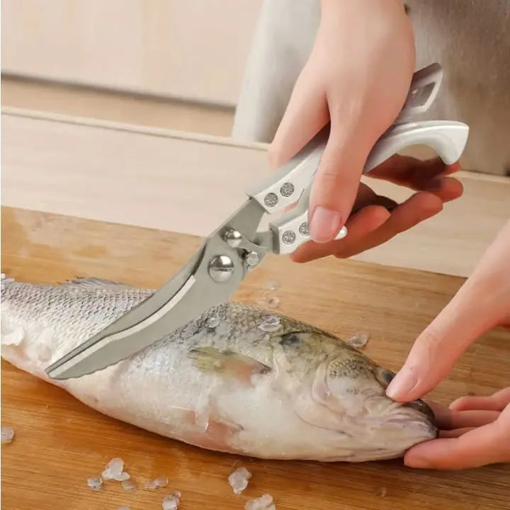 Kitchen Shears | Heavy-Duty Stainless Steel Blades | Built-In Fish Scaler & Safety Lock