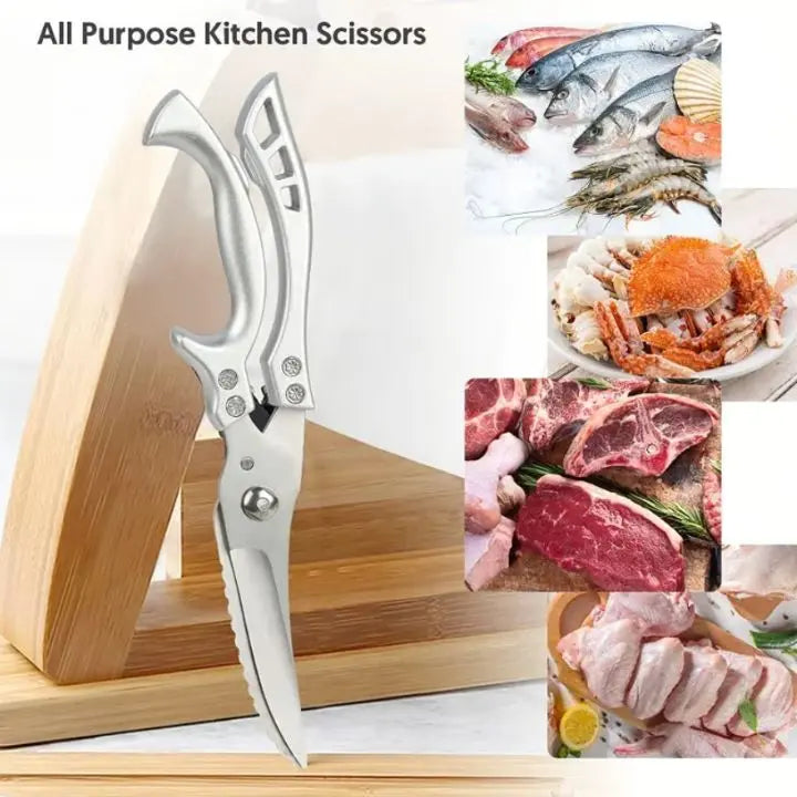Kitchen Shears | Heavy-Duty Stainless Steel Blades | Built-In Fish Scaler & Safety Lock