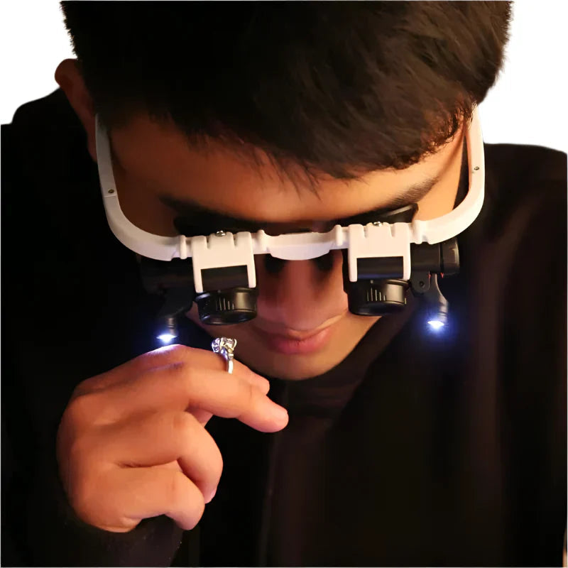 LED Magnifying Glasses | 8x-23x Interchangeable Lenses | Dual LED Lights & Headband