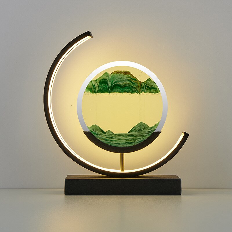 LED Table Lamp | Moving Sand Landscape | Metal Frame & Glass Reservoir | Relaxation