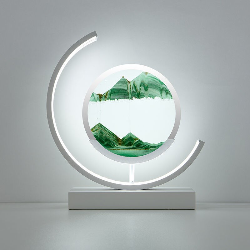 LED Table Lamp | Moving Sand Landscape | Metal Frame & Glass Reservoir | Relaxation