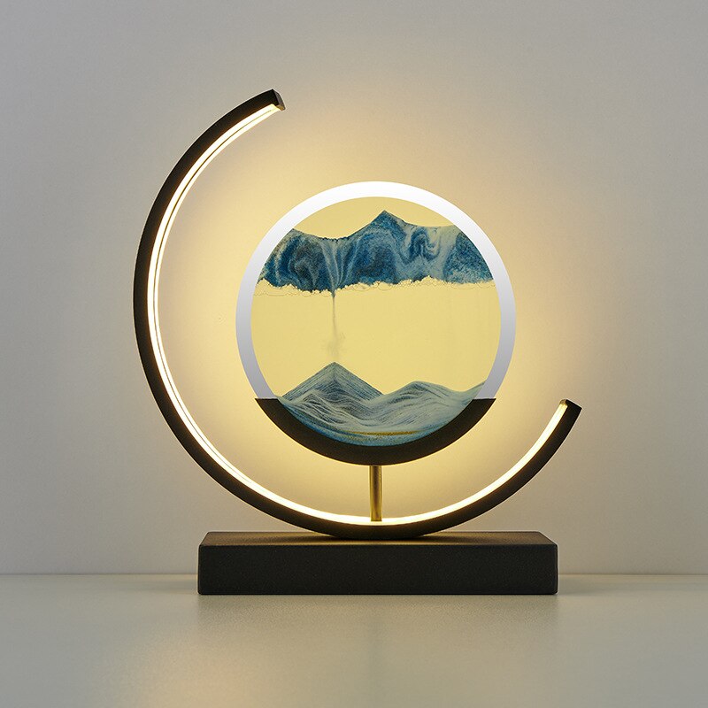 LED Table Lamp | Moving Sand Landscape | Metal Frame & Glass Reservoir | Relaxation