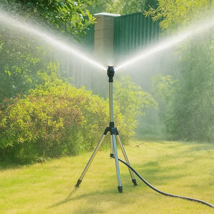 Lawn Sprinkler | High-Pressure 360° Rotating | Adjustable Tripod & Stainless Steel