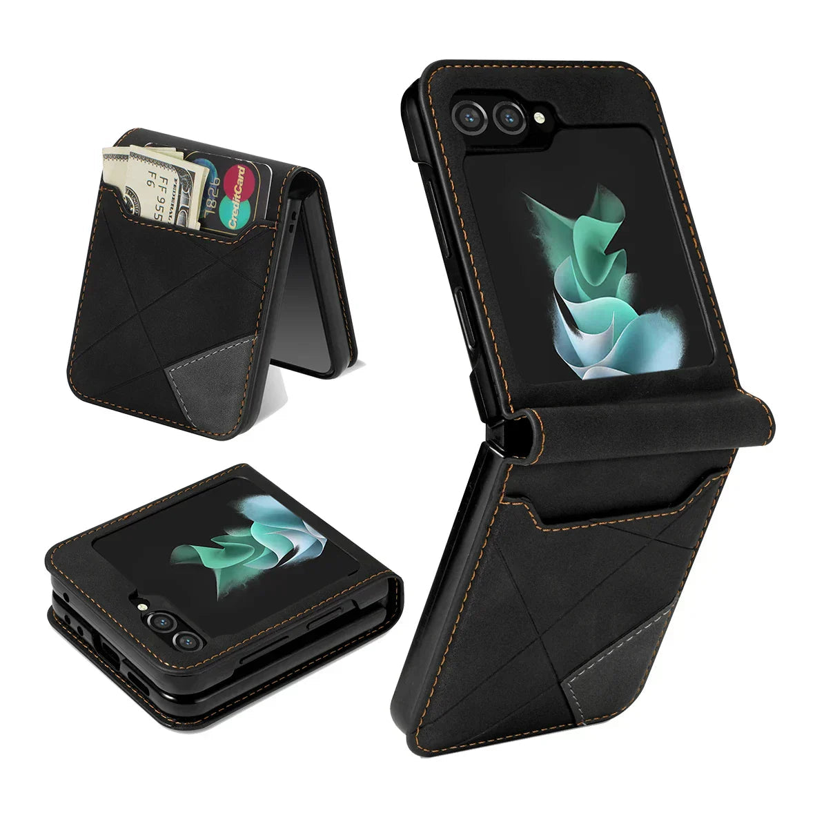 Leather Wallet Case for Galaxy Z Flip | Magnetic Closure | Card & Cash Slots | Drop Protection