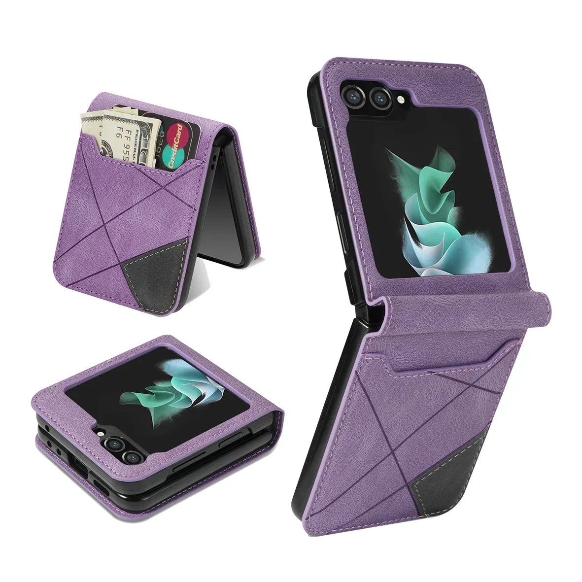 Leather Wallet Case for Galaxy Z Flip | Magnetic Closure | Card & Cash Slots | Drop Protection