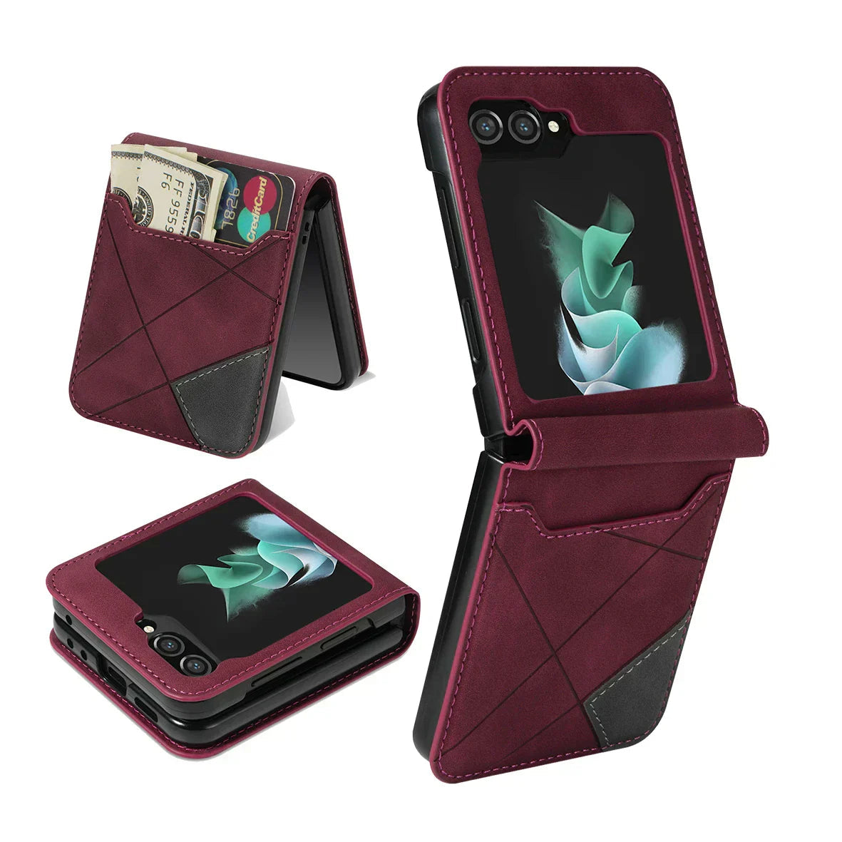 Leather Wallet Case for Galaxy Z Flip | Magnetic Closure | Card & Cash Slots | Drop Protection