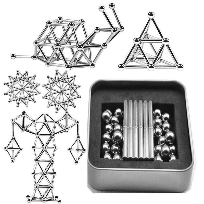 Magnetic Building Set | DIY Magnetic Sculpture Kit | Steel Balls & Magnetic Rods | Stress Relief