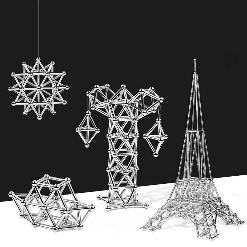 Magnetic Building Set | DIY Magnetic Sculpture Kit | Steel Balls & Magnetic Rods | Stress Relief