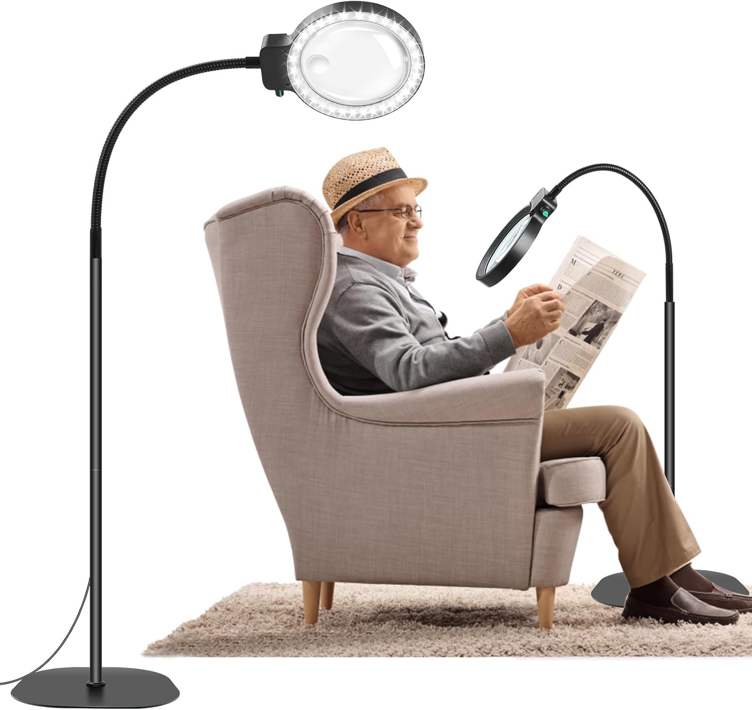Magnifying Lamp for Reading | Dual Magnification | Metal Base & Gooseneck | Eye-Strain Relief