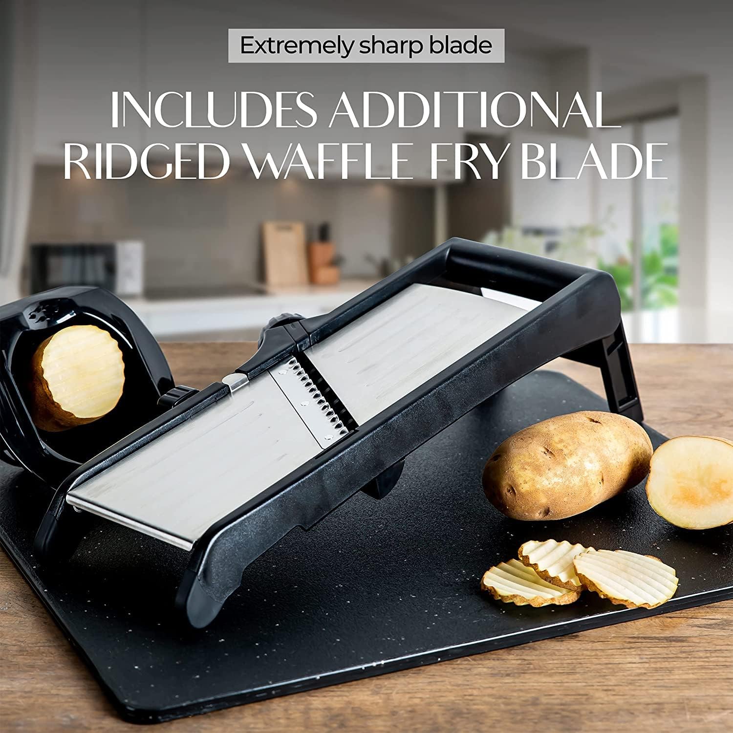 Mandoline Slicer | Adjustable Thickness & Stainless Steel Blade | Cut-Resistant Gloves