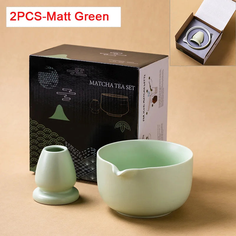 Matcha Bowl Set | Ceramic 550ml Bowl with Pouring Spout | Includes Whisk Holder