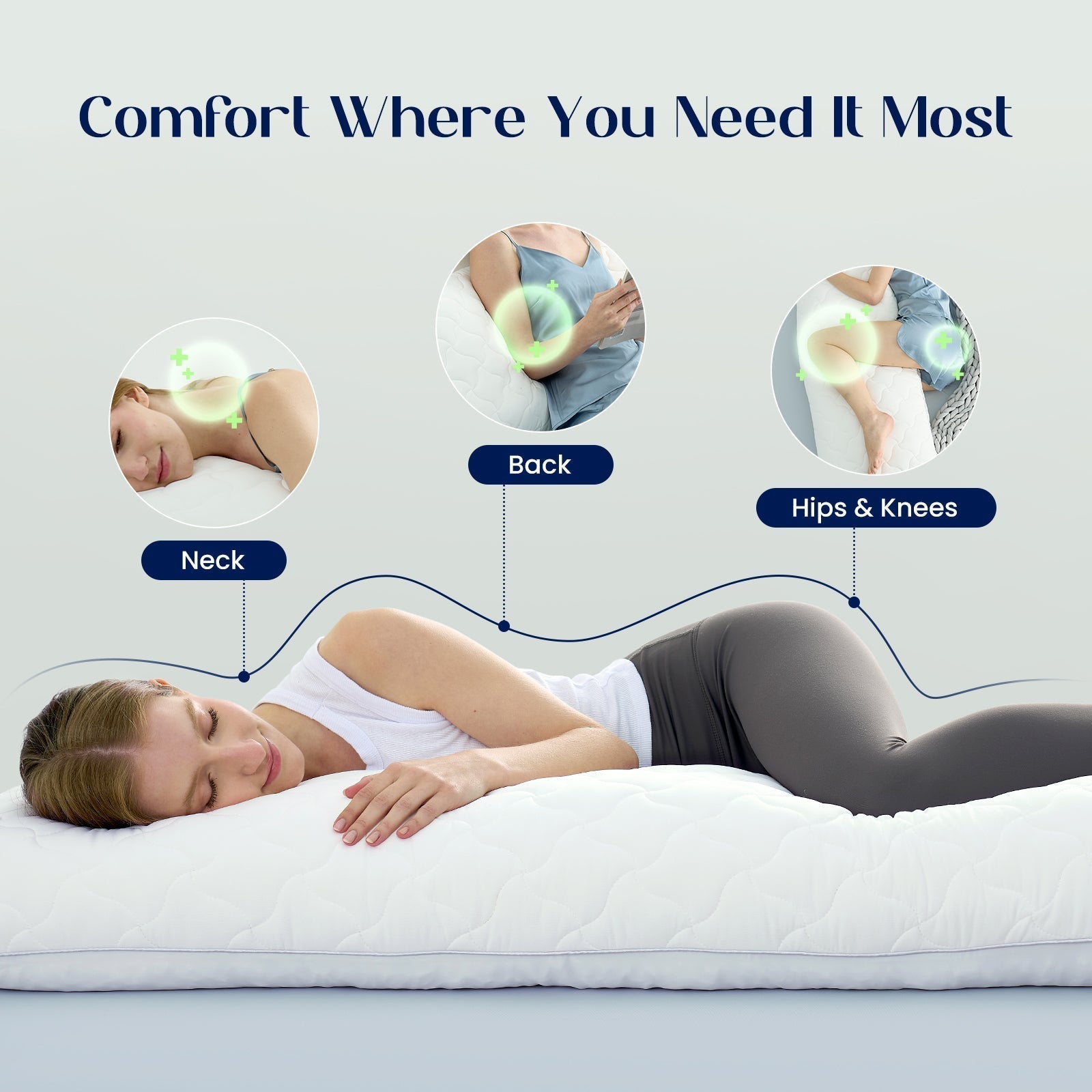 Maternity Body Pillow | Adjustable Dual-Sided | Breathable Cooling Fabric | Full-Length Support