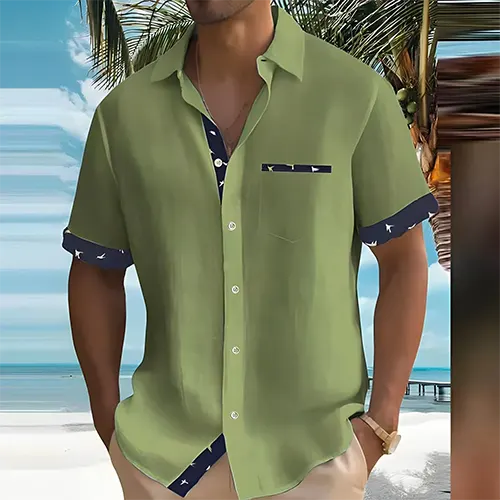 Men's Camp Shirt | Breathable Short-Sleeve & Contrast Trim | Modern Casual Design | Lightweight for Warm Weather