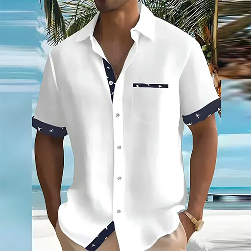 Men's Camp Shirt | Breathable Short-Sleeve & Contrast Trim | Modern Casual Design | Lightweight for Warm Weather