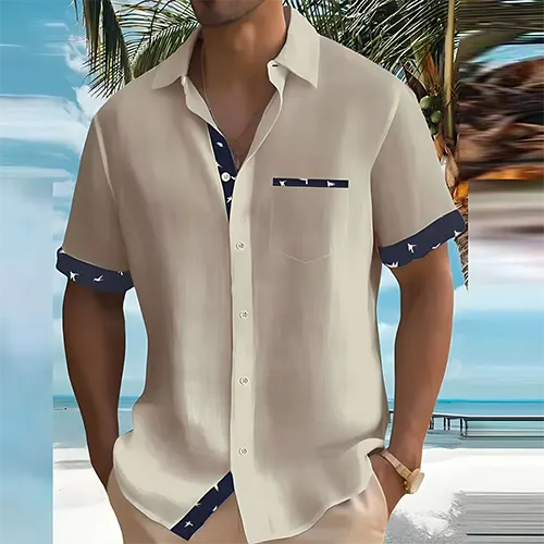 Men's Camp Shirt | Breathable Short-Sleeve & Contrast Trim | Modern Casual Design | Lightweight for Warm Weather