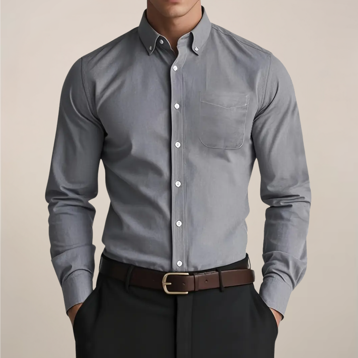 Men's Long-Sleeve Button-Down Shirt | Button-Down Collar & Chest Pocket | Regular Fit