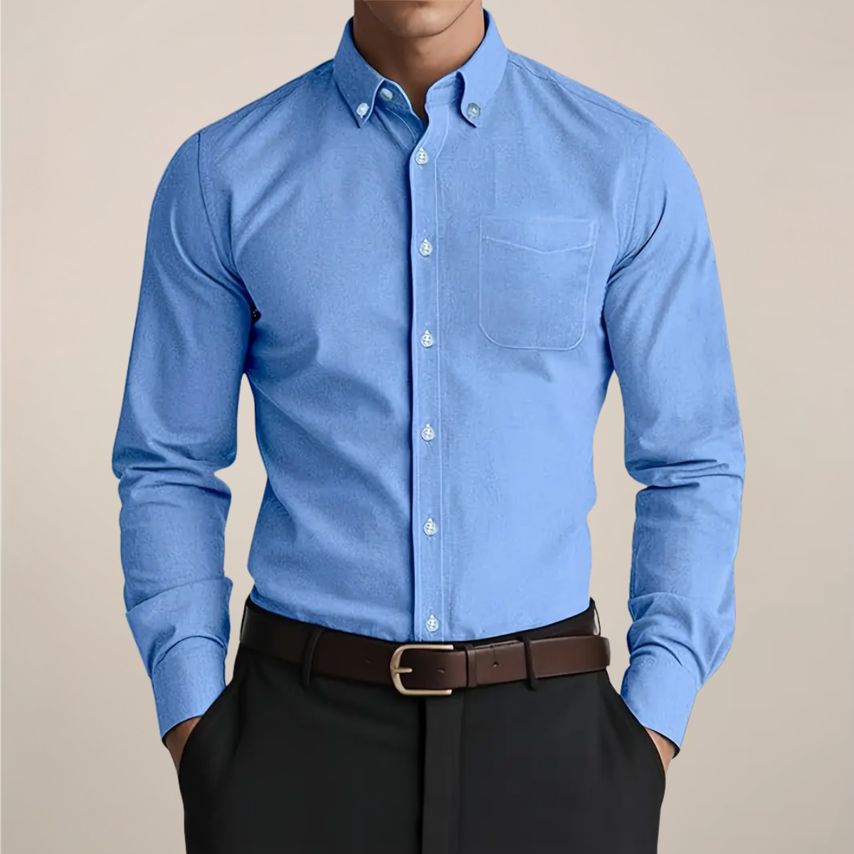 Men's Long-Sleeve Button-Down Shirt | Button-Down Collar & Chest Pocket | Regular Fit