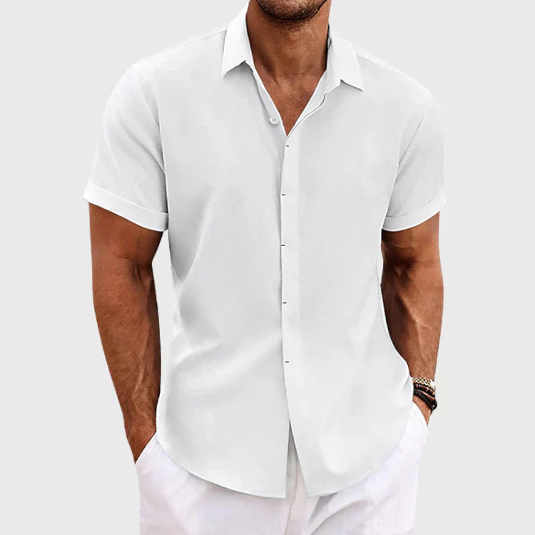 Men's Short-Sleeve Shirt | Breathable Cotton-Linen Blend | Lightweight Comfortable Fit