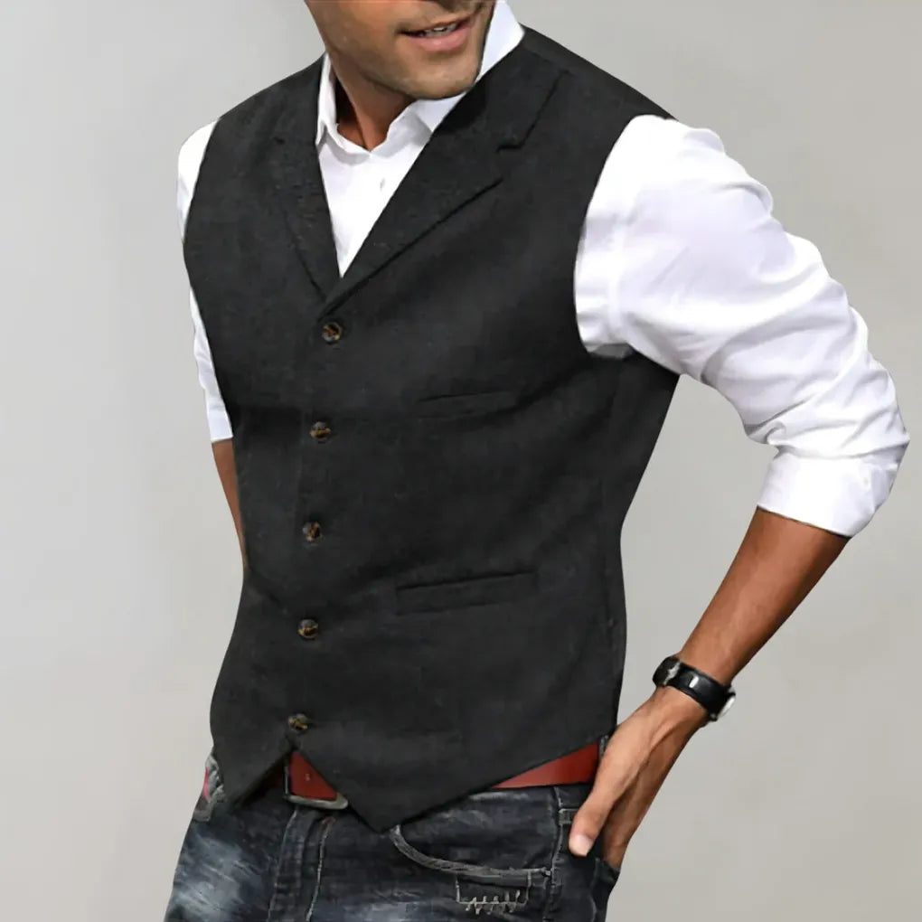 Men's Tailored Vest | Herringbone Design | Wool-Blend Fabric | Adjustable Fit