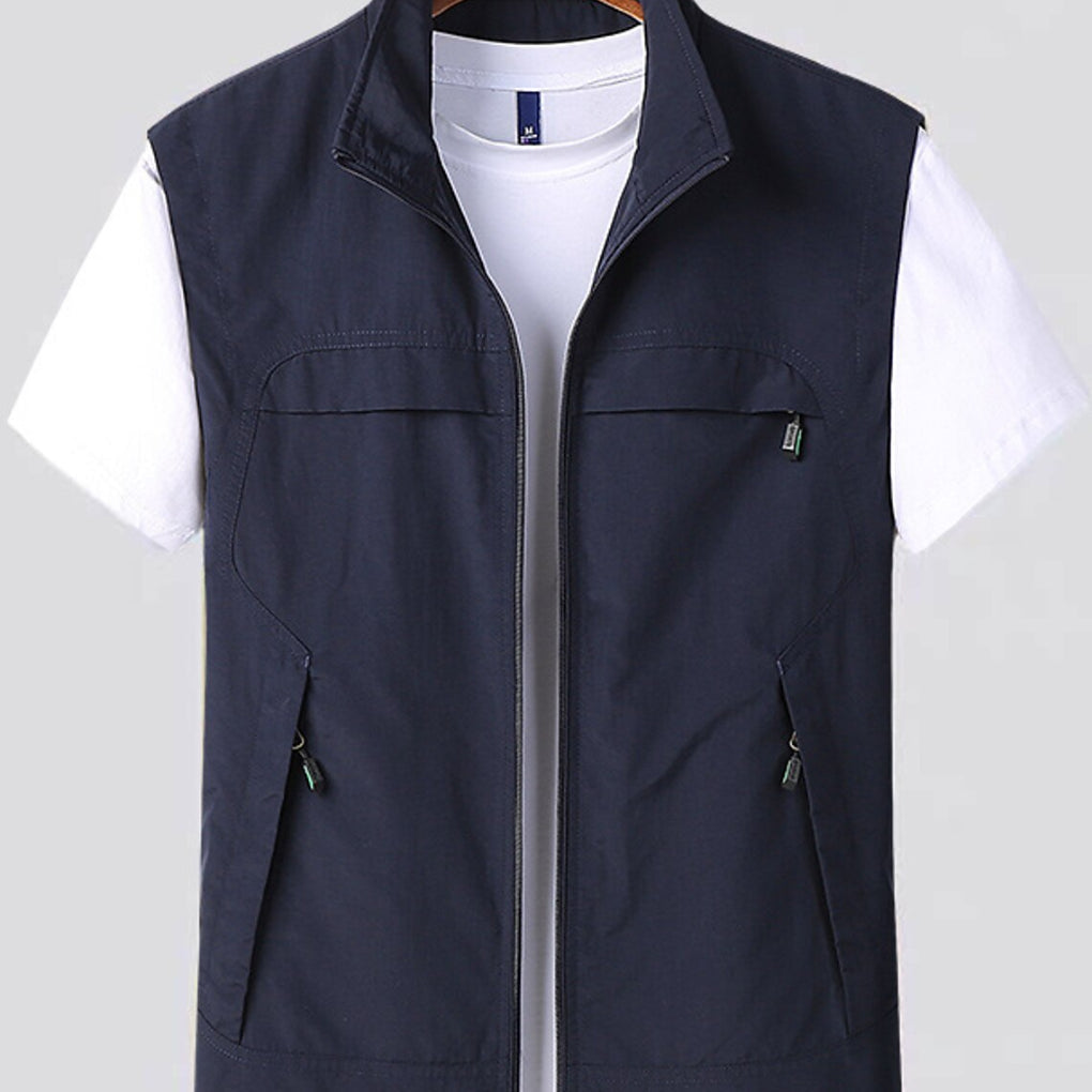 Men's Vest | Stand Collar Full-Zip | Breathable Quick-Dry Fabric | Lightweight