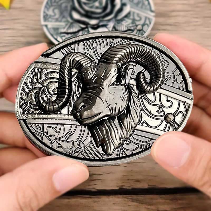 Men's Western Belt Buckle | Oval Bull Skull Design | Concealed Pocket Knife | Everyday Carry