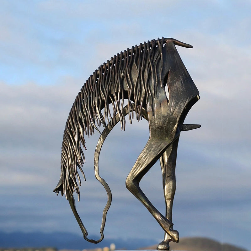 Metal Horse Sculpture | Handcrafted Rustic Bronze Finish | Weather-Resistant 20 × 20 cm