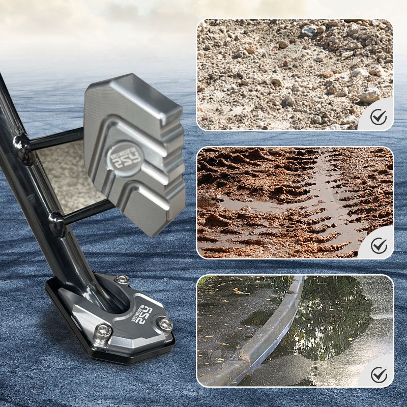 Motorcycle Side Stand Extension Plate | Wide Anti-Slip Base | Aluminum | Stable Parking