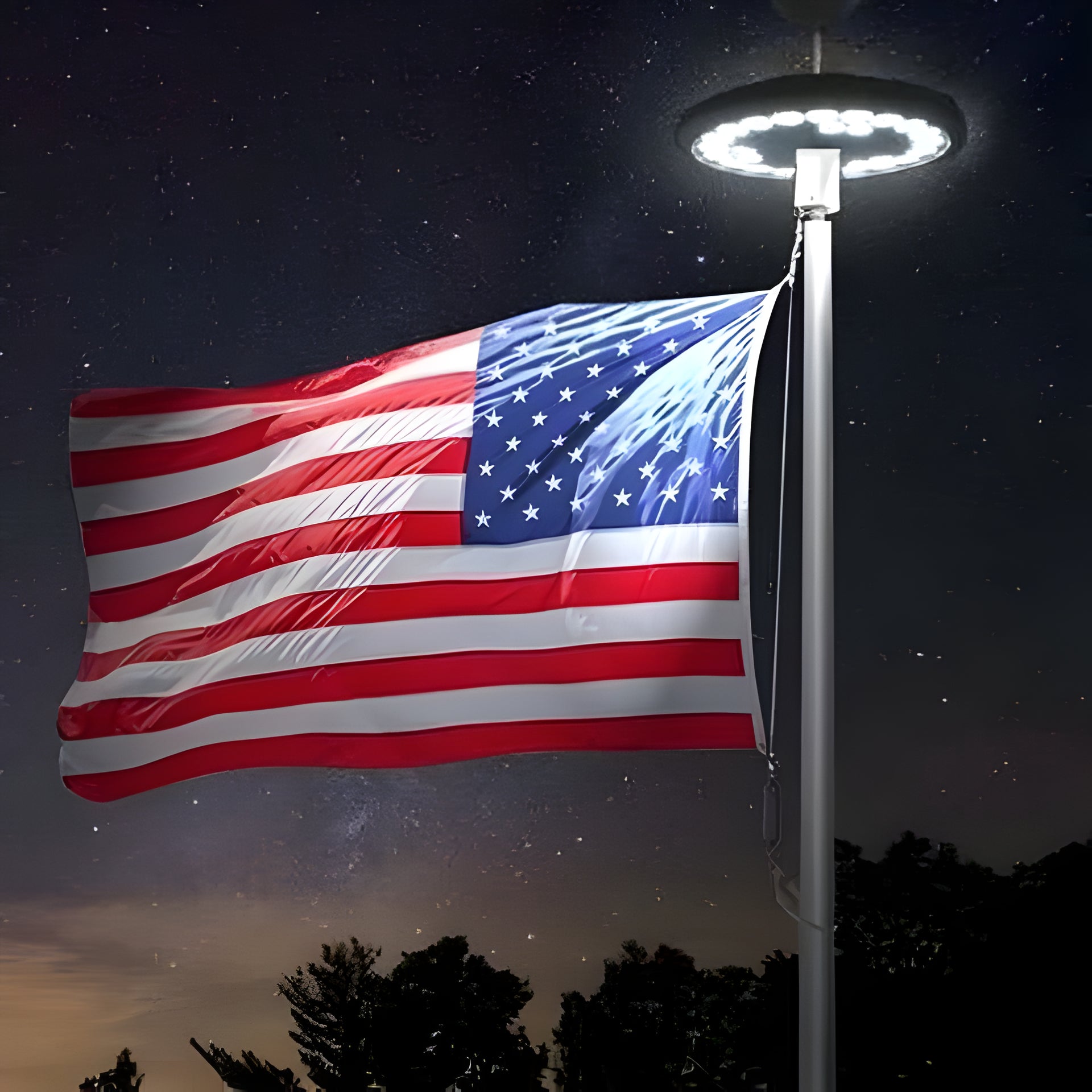 Outdoor Flagpole Light | Solar-Powered Disc Topper | 700 Lumens Brightness | Weatherproof