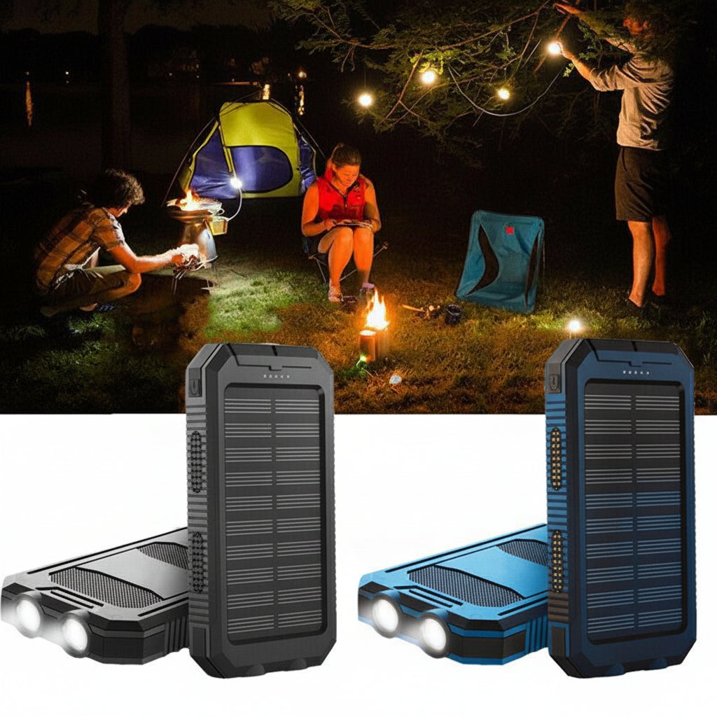 Outdoor Portable Power Bank | Solar Charging & LED Flashlight | 20000mAh Dual USB | Waterproof