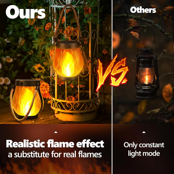 Outdoor Solar Lantern | Flickering Flame Effect | Solar & USB-C Rechargeable | Weather-Resistant