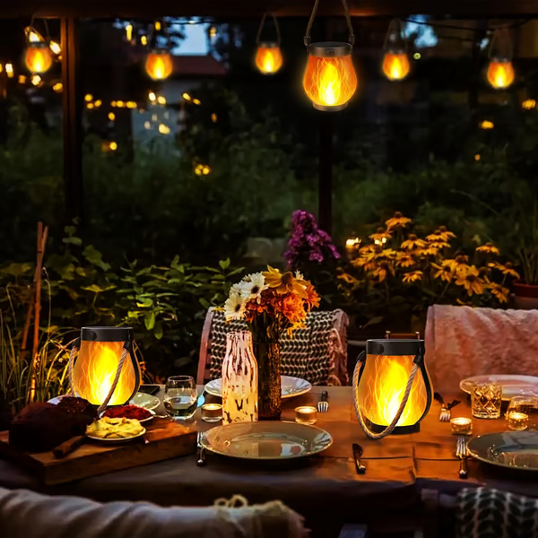 Outdoor Solar Lantern | Flickering Flame Effect | Solar & USB-C Rechargeable | Weather-Resistant
