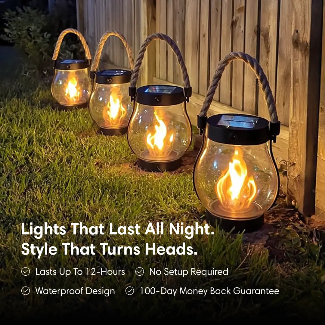 Outdoor Solar Lantern | Realistic Flickering Flame | Dusk Sensor & Weatherproof | 12-Hour Runtime