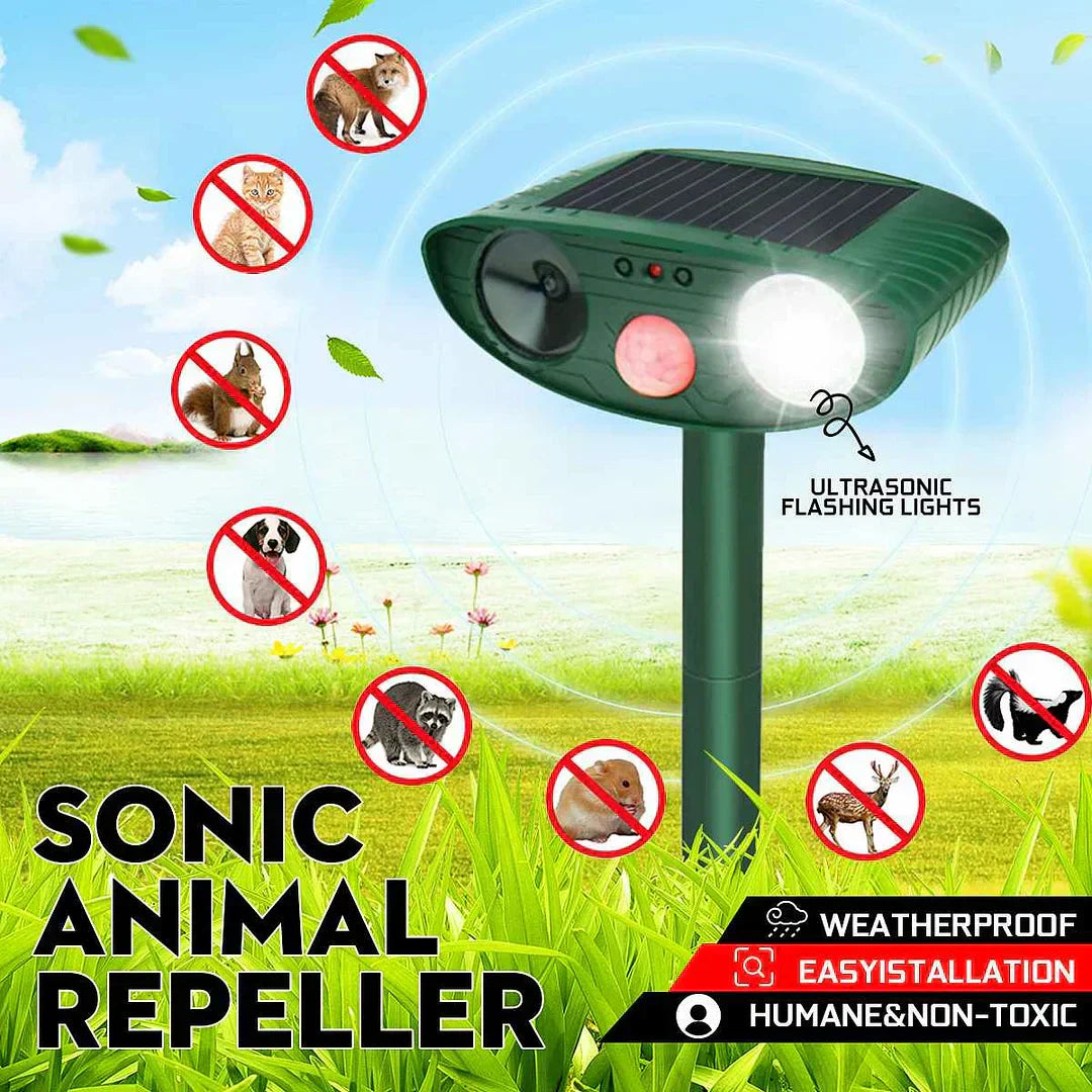 Outdoor Ultrasonic Pest Repeller | Solar Motion-Activated | 30 ft Range