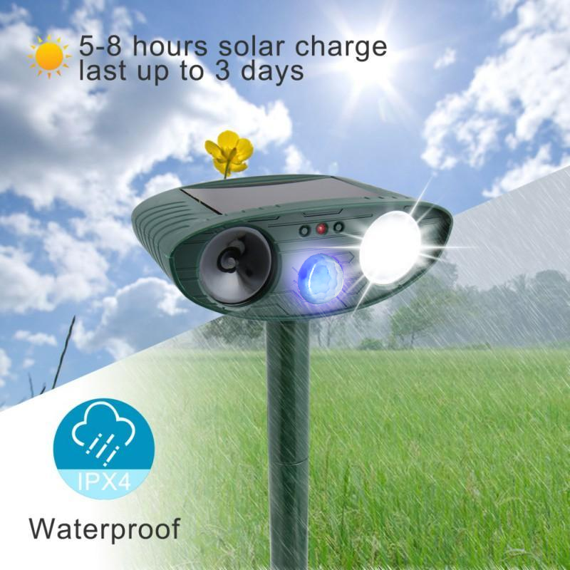 Outdoor Ultrasonic Pest Repeller | Solar Motion-Activated | 30 ft Range
