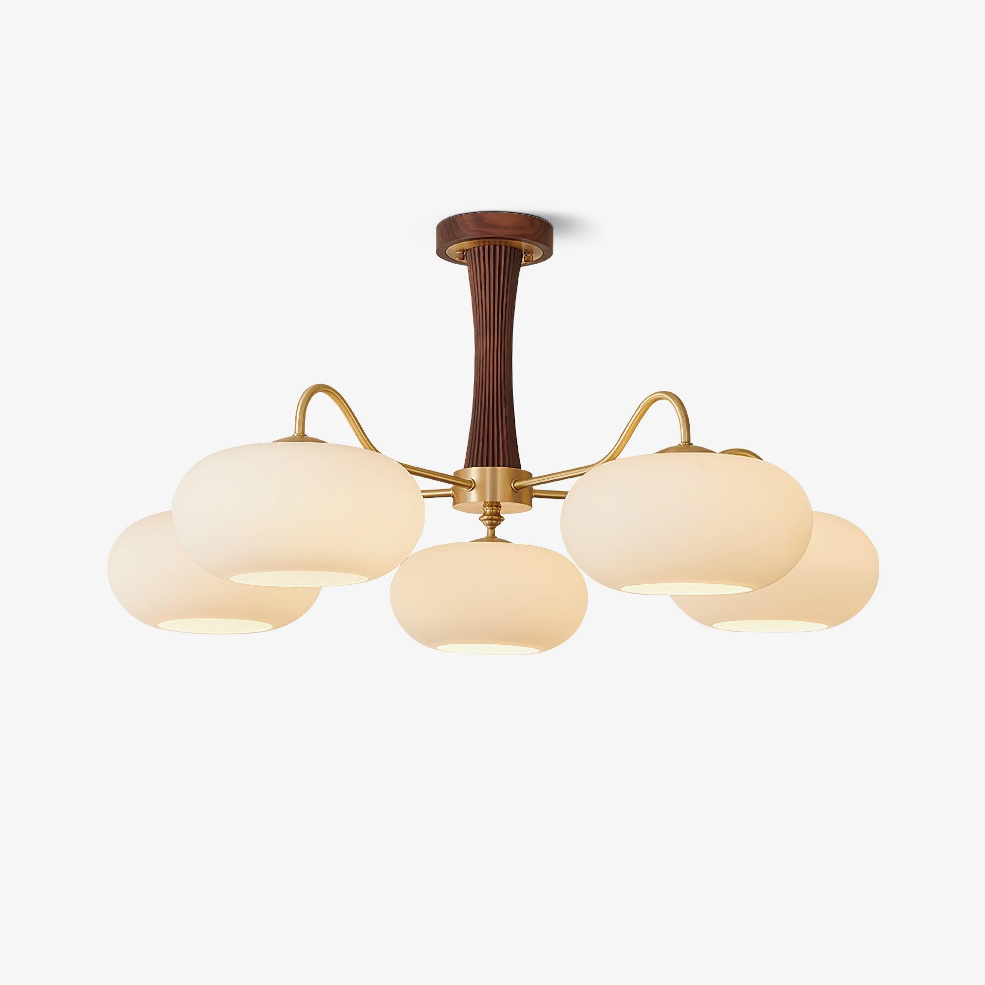 Pendant Lamp | Mid-Century Glass Shades & Wood Base | Adjustable Height | Cozy Ambiance
