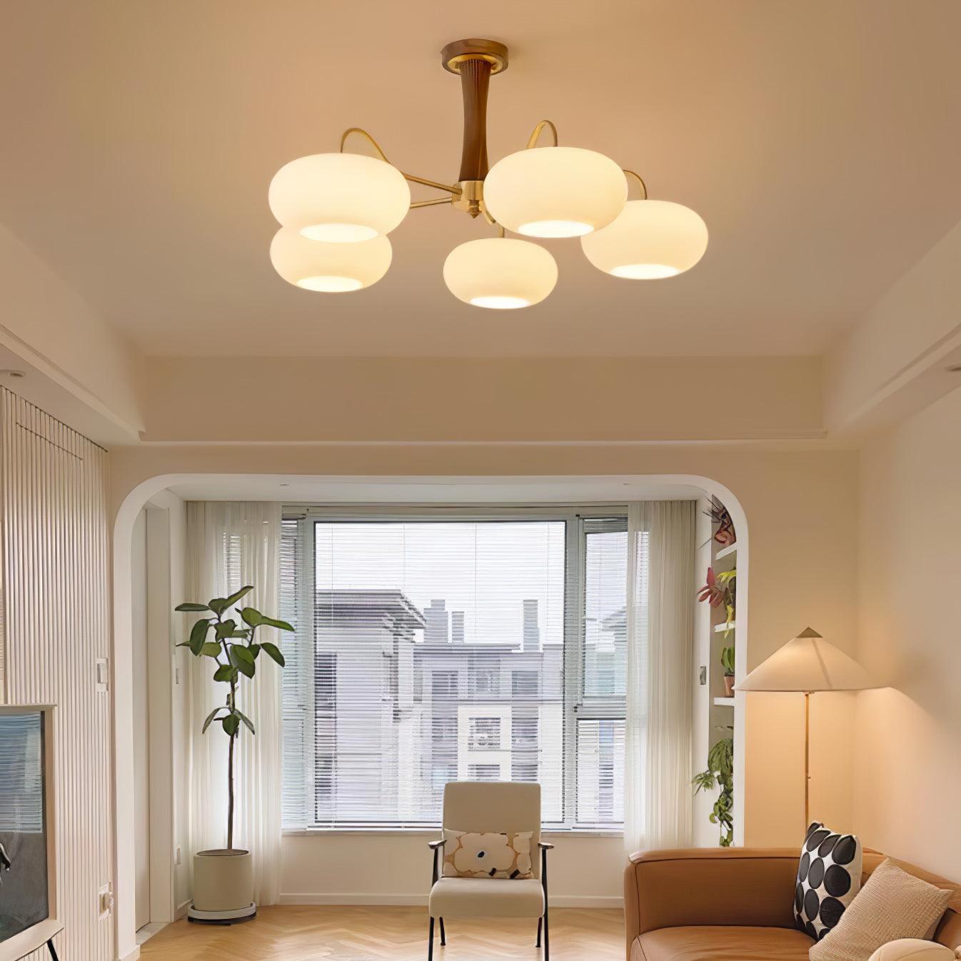 Pendant Lamp | Mid-Century Glass Shades & Wood Base | Adjustable Height | Cozy Ambiance