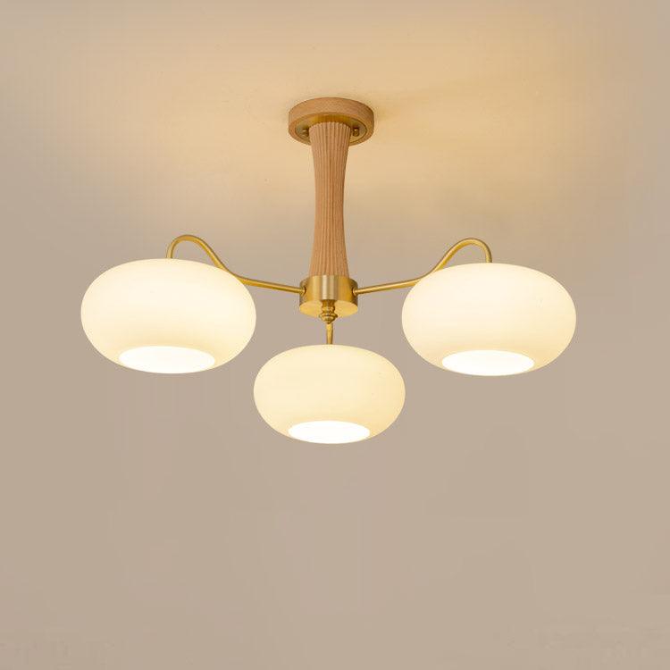 Pendant Lamp | Mid-Century Glass Shades & Wood Base | Adjustable Height | Cozy Ambiance