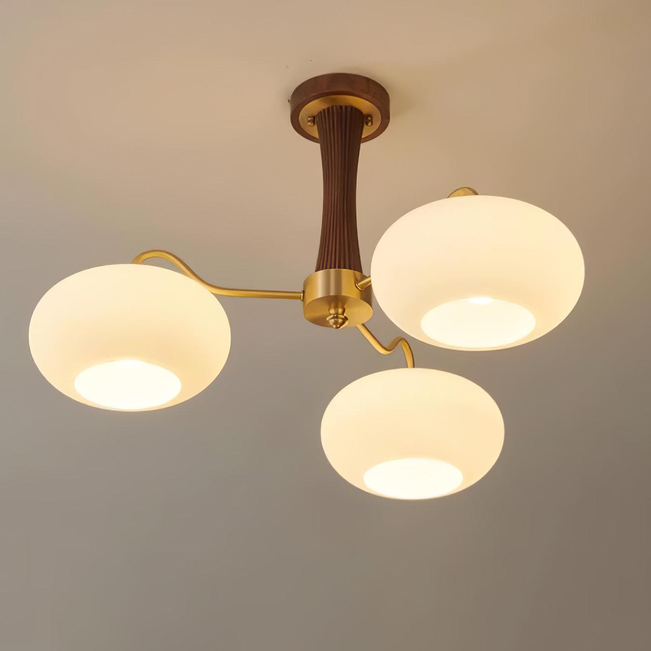 Pendant Lamp | Mid-Century Glass Shades & Wood Base | Adjustable Height | Cozy Ambiance