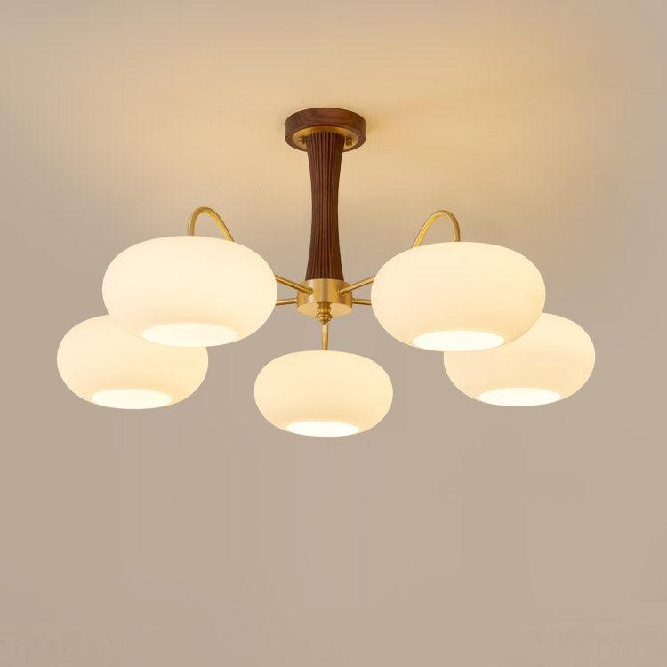 Pendant Lamp | Mid-Century Glass Shades & Wood Base | Adjustable Height | Cozy Ambiance